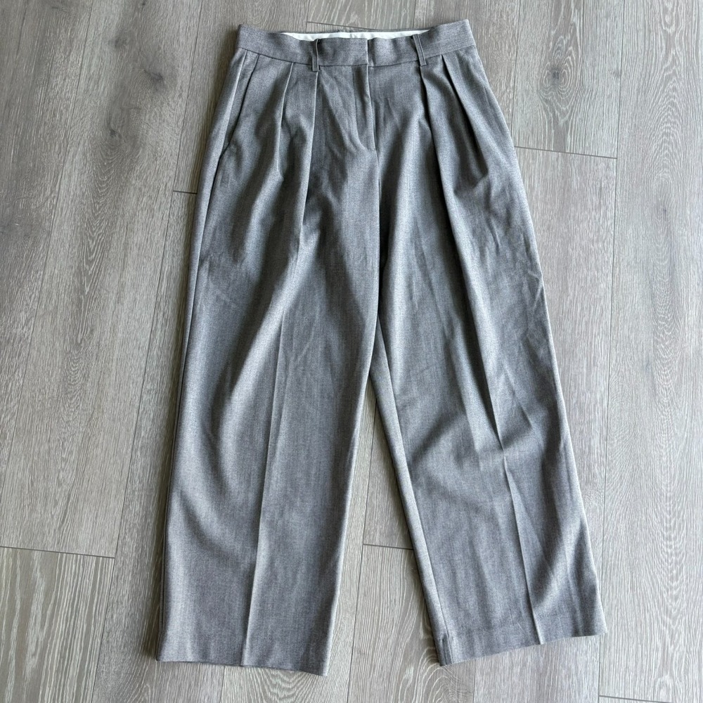 Mango Womens Gray High Rise Pleated Front Pockets Wide Leg Trouser Pants Size 8